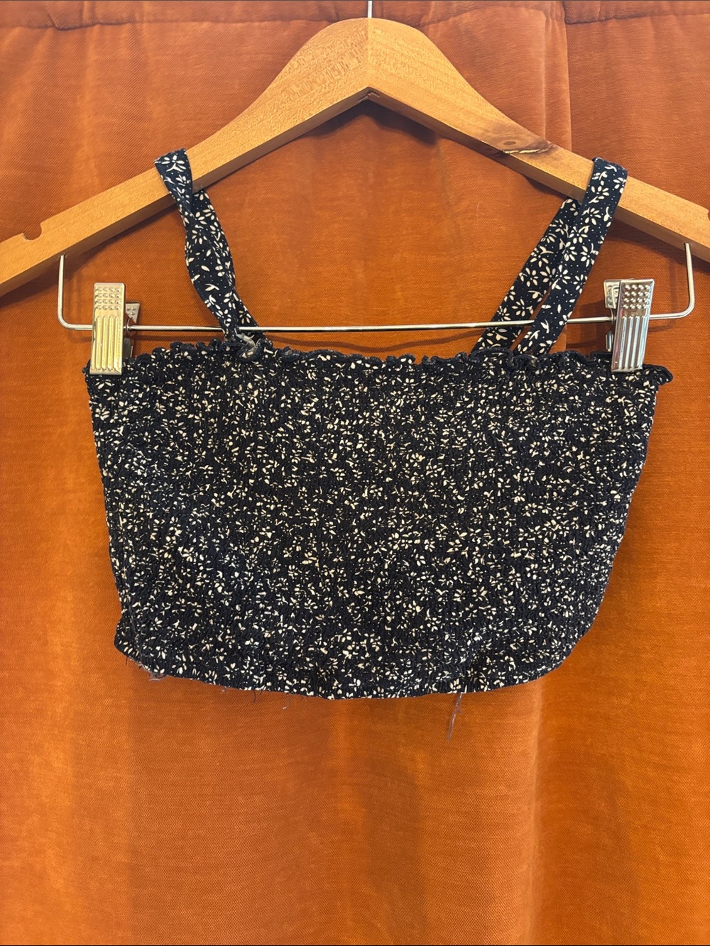Hollister dark blue Smocked Floral Crop Top